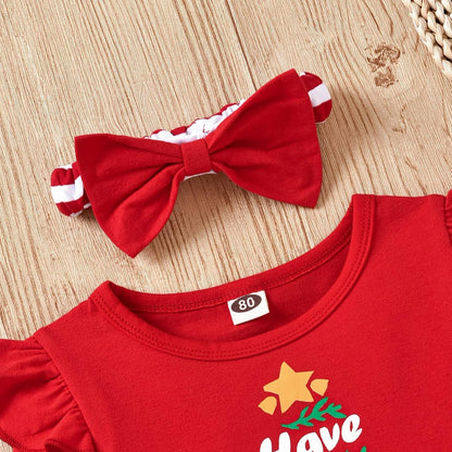 Toddler Baby Girls Christmas Outfit Santa Claus Print Tunic Dress Top Pants Headband 3PC Xmas Clothes Set